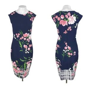 VINCE CAMUTO Floral Print Rear Zip Sheath Dress Sz 2 Sleeveless